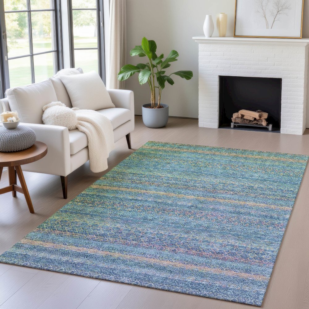 Machine Washable Indoor/Outdoor Chantille ACN2106 Teal 2'6" x 3'10" Rug. Picture 5