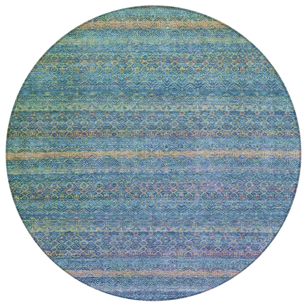 Machine Washable Indoor/Outdoor Chantille ACN2106 Teal 8' x 8' Round Rug. Picture 1