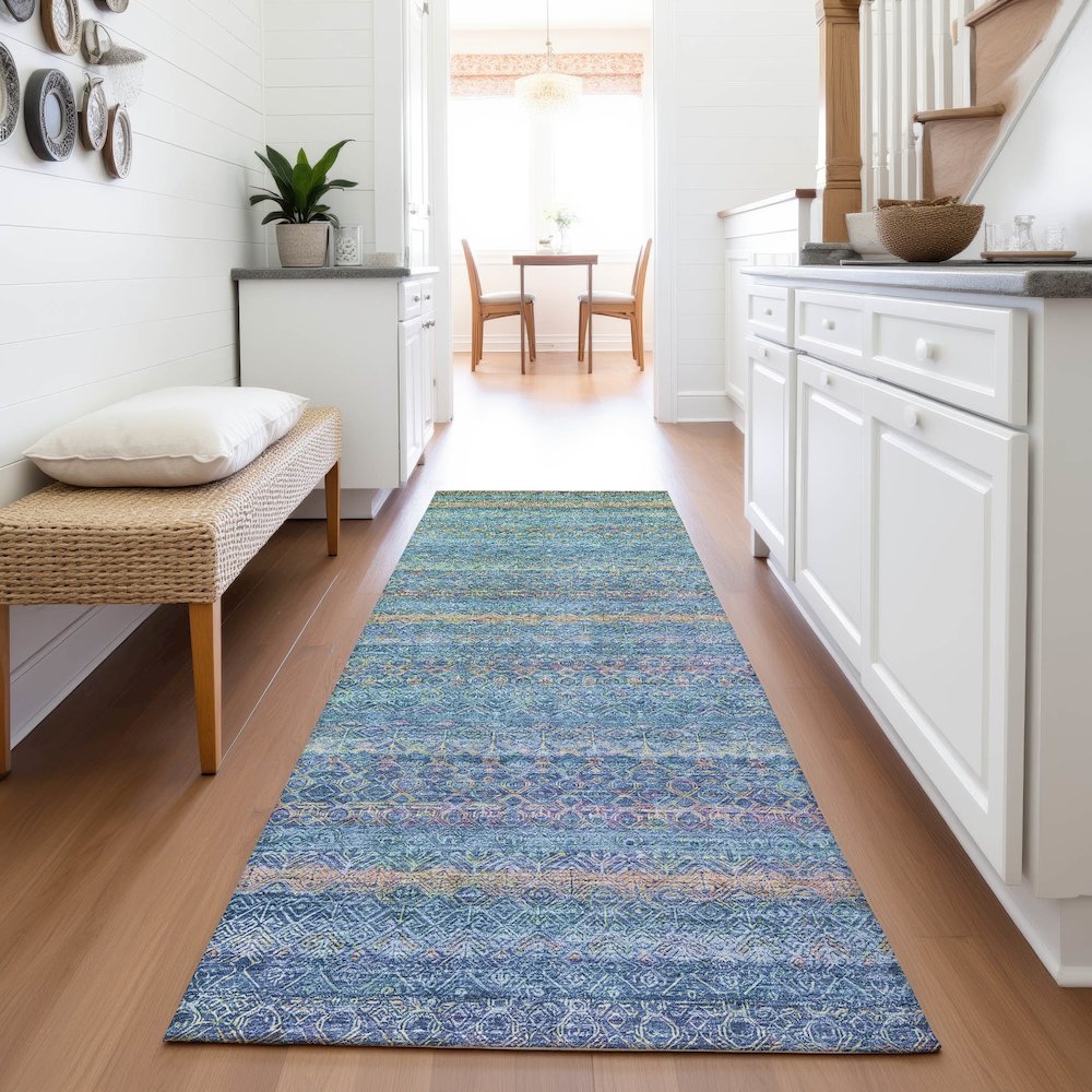 Machine Washable Indoor/Outdoor Chantille ACN2106 Teal 2'3" x 7'6" Runner Rug. Picture 5