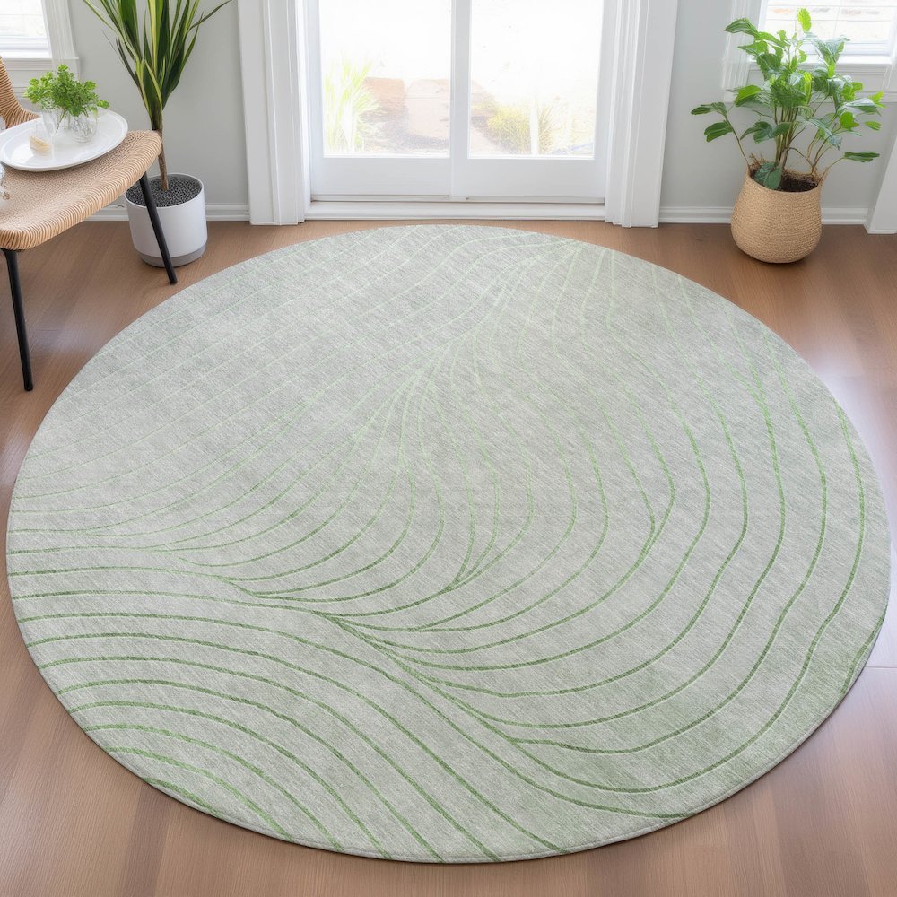 Machine Washable Indoor/Outdoor Chantille ACN2107 Aloe 8' x 8' Round Rug. Picture 5