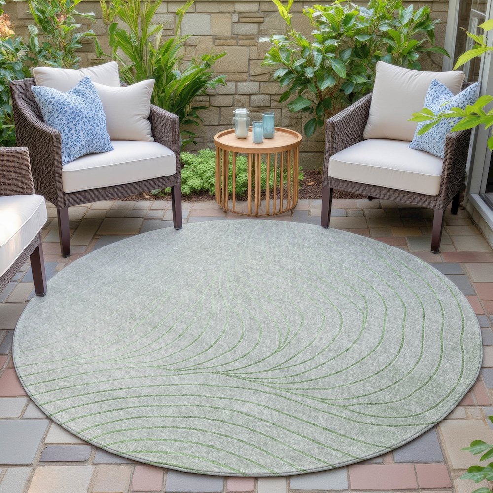 Machine Washable Indoor/Outdoor Chantille ACN2107 Aloe 8' x 8' Round Rug. Picture 6