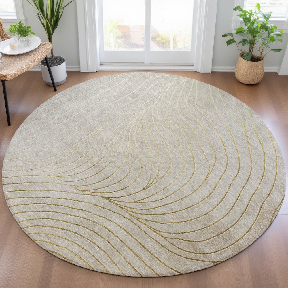 Machine Washable Indoor/Outdoor Chantille ACN2107 Beige 8' x 8' Round Rug. Picture 5