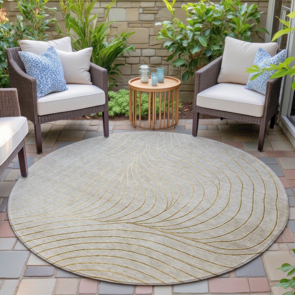 Machine Washable Indoor/Outdoor Chantille ACN2107 Beige 8' x 8' Round Rug. Picture 6