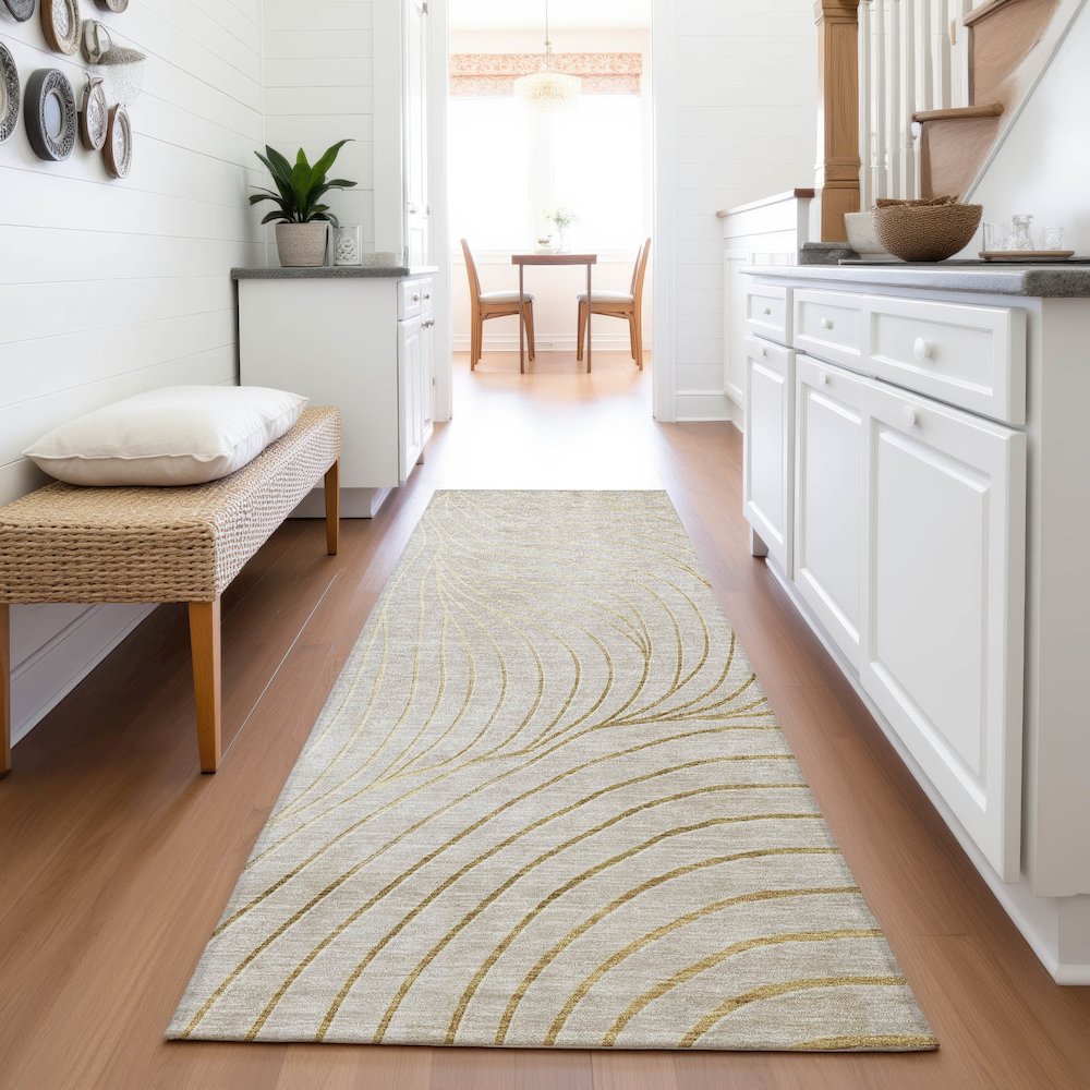 Machine Washable Indoor/Outdoor Chantille ACN2107 Beige 2'3" x 7'6" Runner Rug. Picture 5