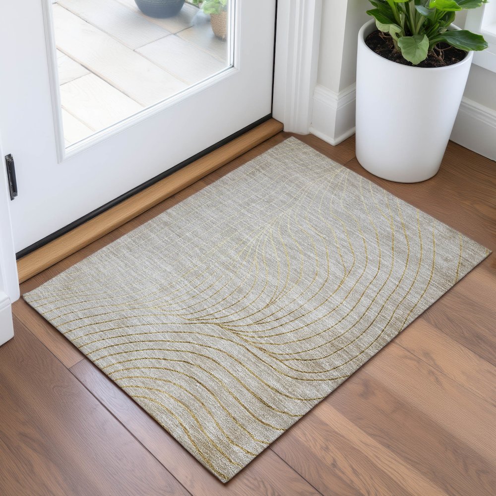Machine Washable Indoor/Outdoor Chantille ACN2107 Beige 1'8" x 2'6" Rug. Picture 5