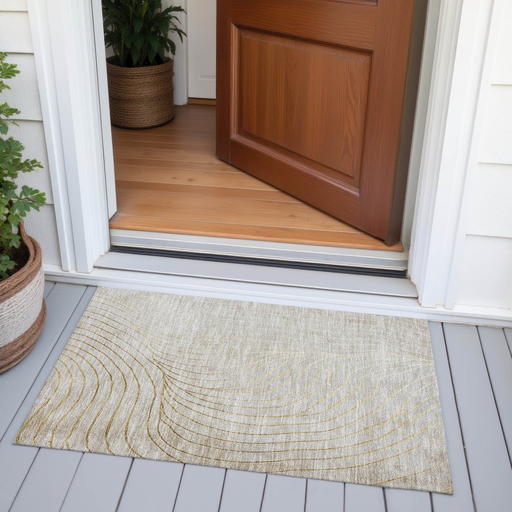 Machine Washable Indoor/Outdoor Chantille ACN2107 Beige 1'8" x 2'6" Rug. Picture 6
