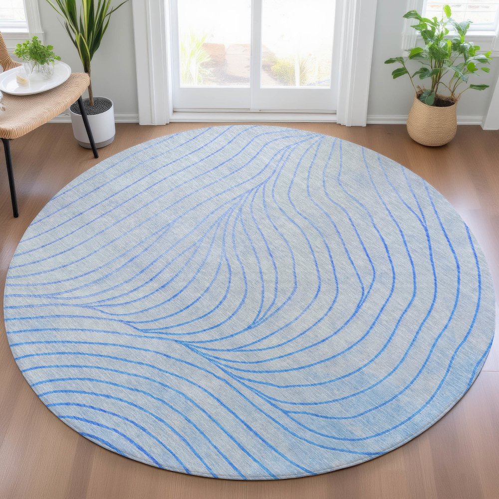 Machine Washable Indoor/Outdoor Chantille ACN2107 Blue 8' x 8' Round Rug. Picture 5