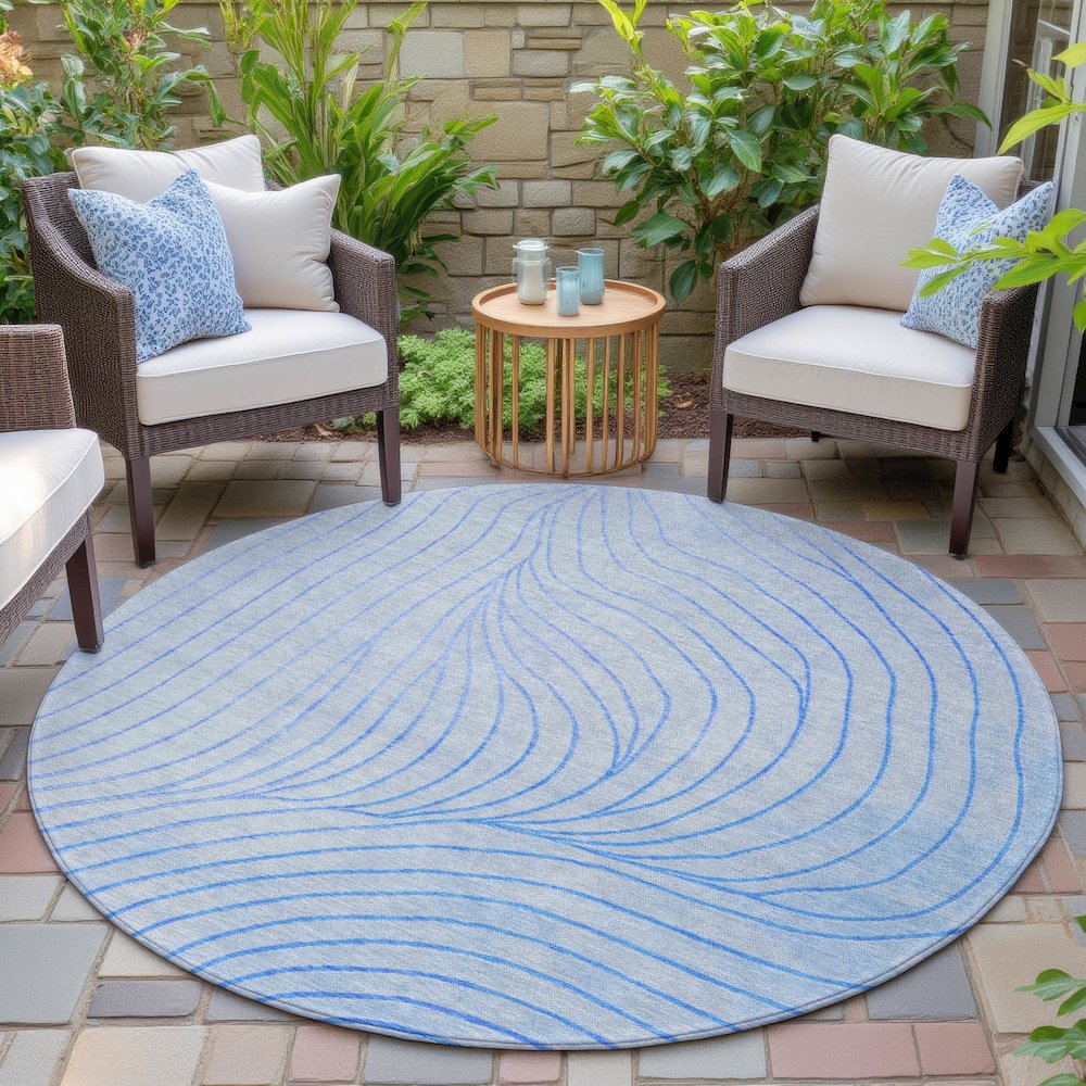 Machine Washable Indoor/Outdoor Chantille ACN2107 Blue 8' x 8' Round Rug. Picture 6