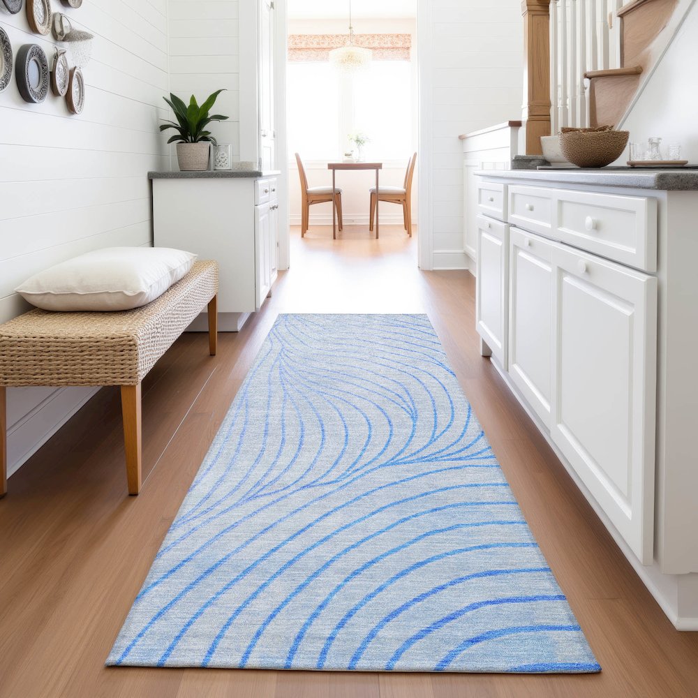 Machine Washable Indoor/Outdoor Chantille ACN2107 Blue 2'3" x 7'6" Runner Rug. Picture 5