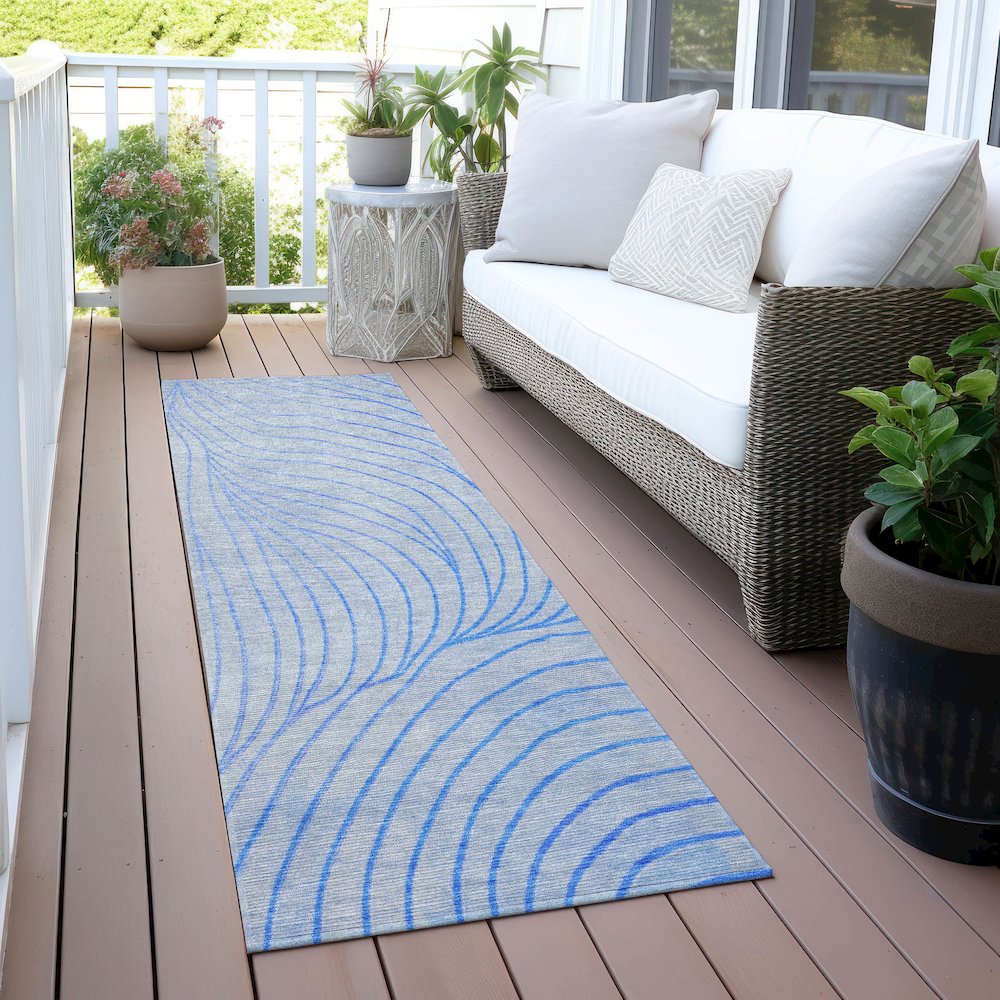 Machine Washable Indoor/Outdoor Chantille ACN2107 Blue 2'3" x 7'6" Runner Rug. Picture 6