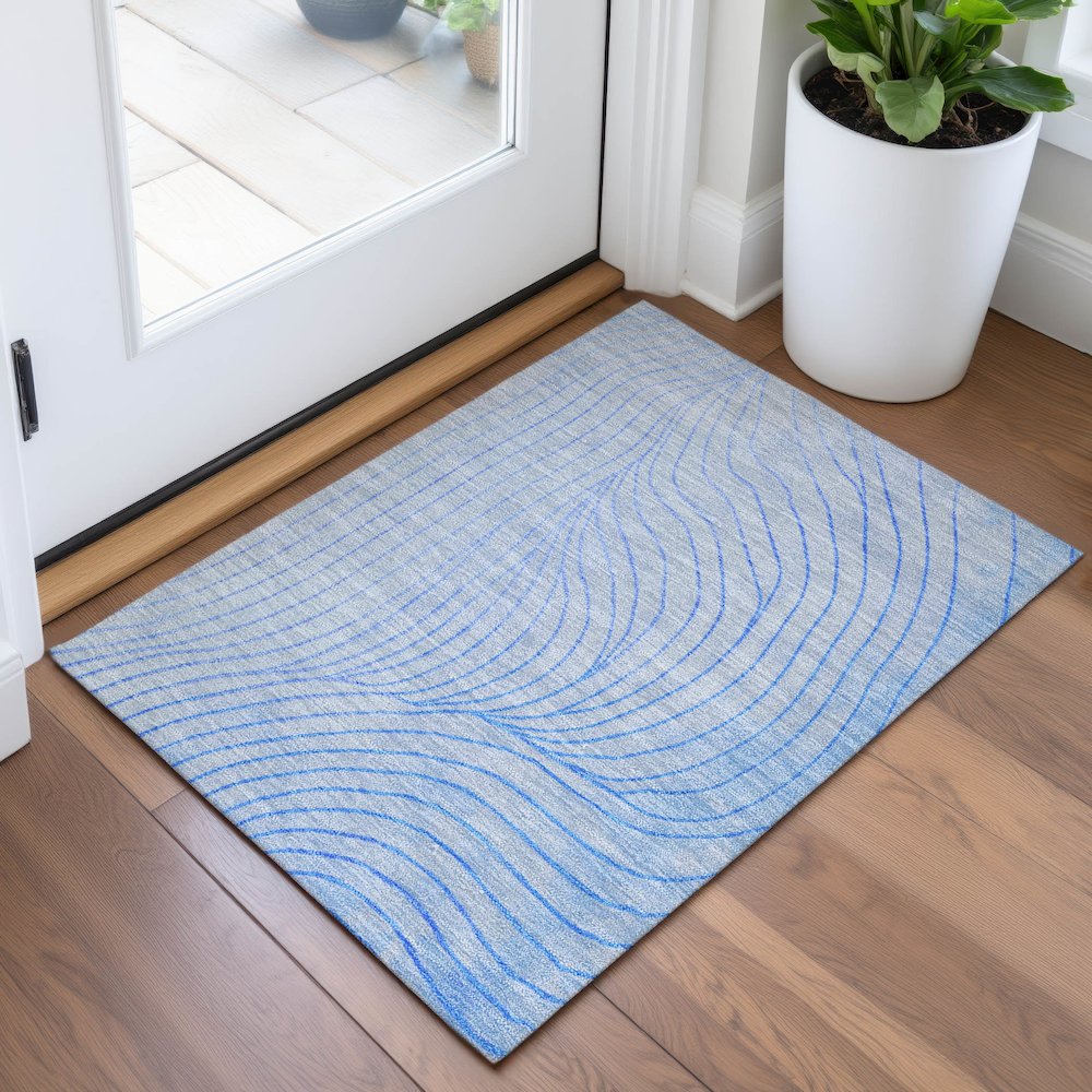Machine Washable Indoor/Outdoor Chantille ACN2107 Blue 1'8" x 2'6" Rug. Picture 5