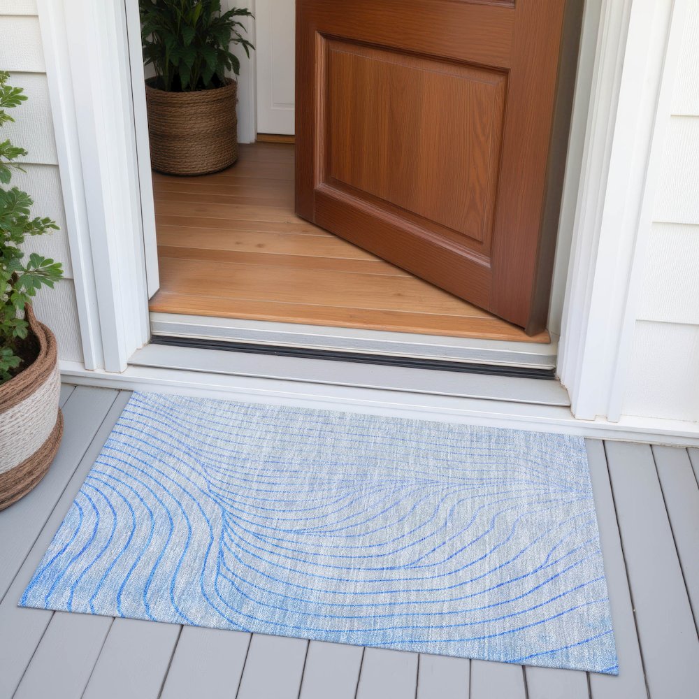 Machine Washable Indoor/Outdoor Chantille ACN2107 Blue 1'8" x 2'6" Rug. Picture 6