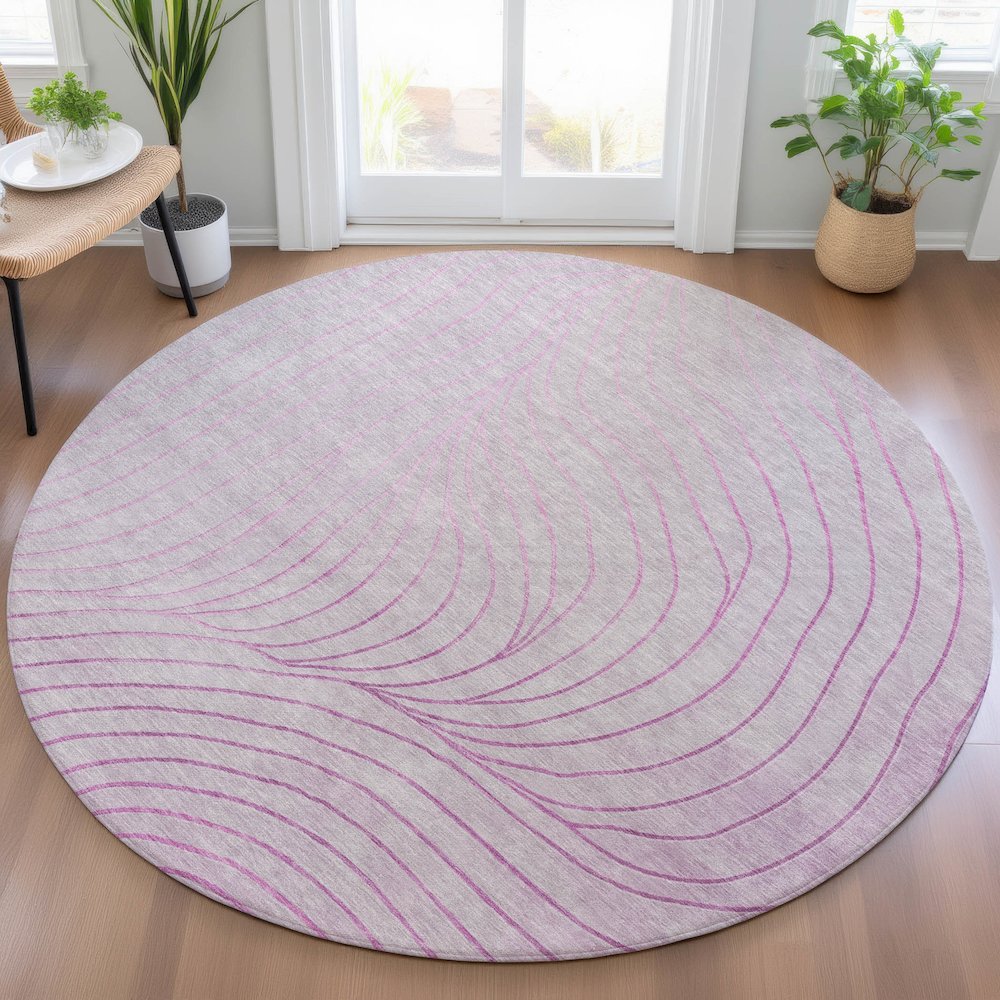 Machine Washable Indoor/Outdoor Chantille ACN2107 Blush 8' x 8' Round Rug. Picture 5