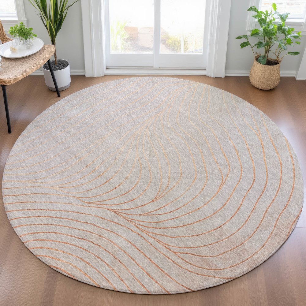 Machine Washable Indoor/Outdoor Chantille ACN2107 Copper 8' x 8' Round Rug. Picture 5