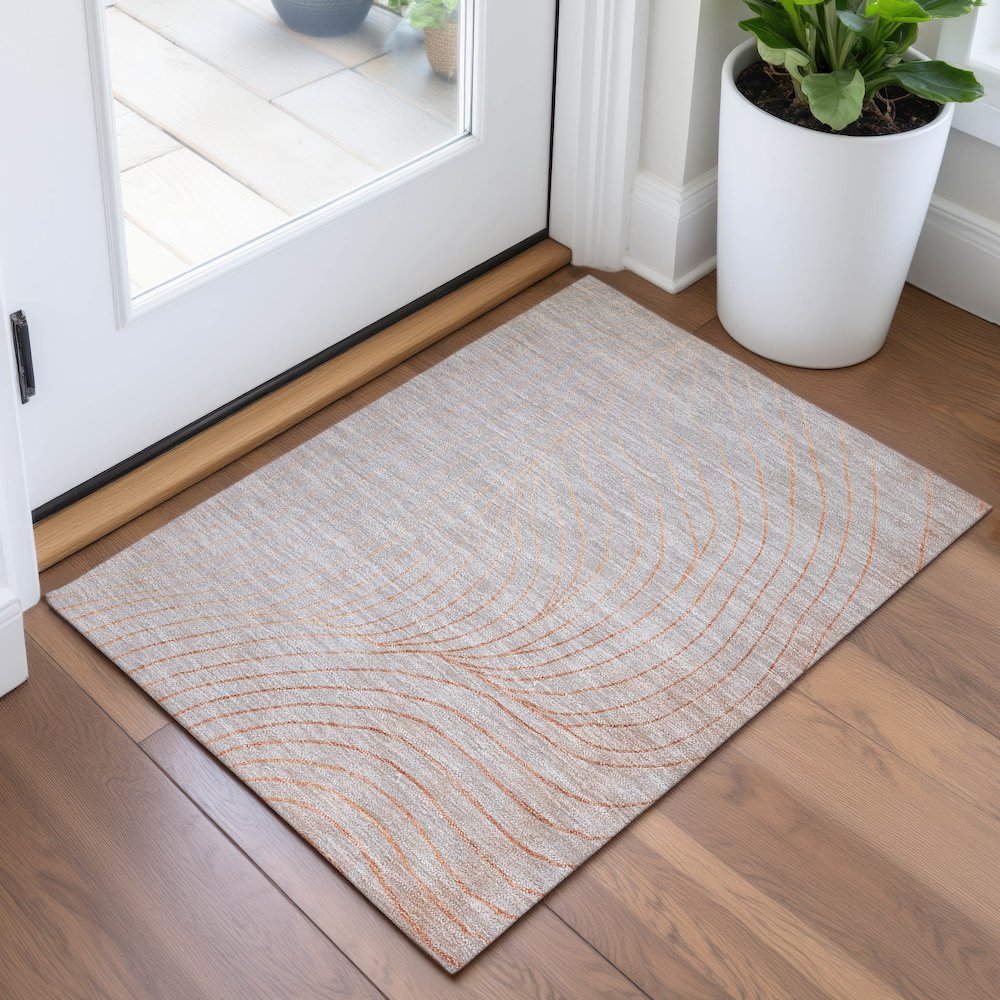 Machine Washable Indoor/Outdoor Chantille ACN2107 Copper 1'8" x 2'6" Rug. Picture 5