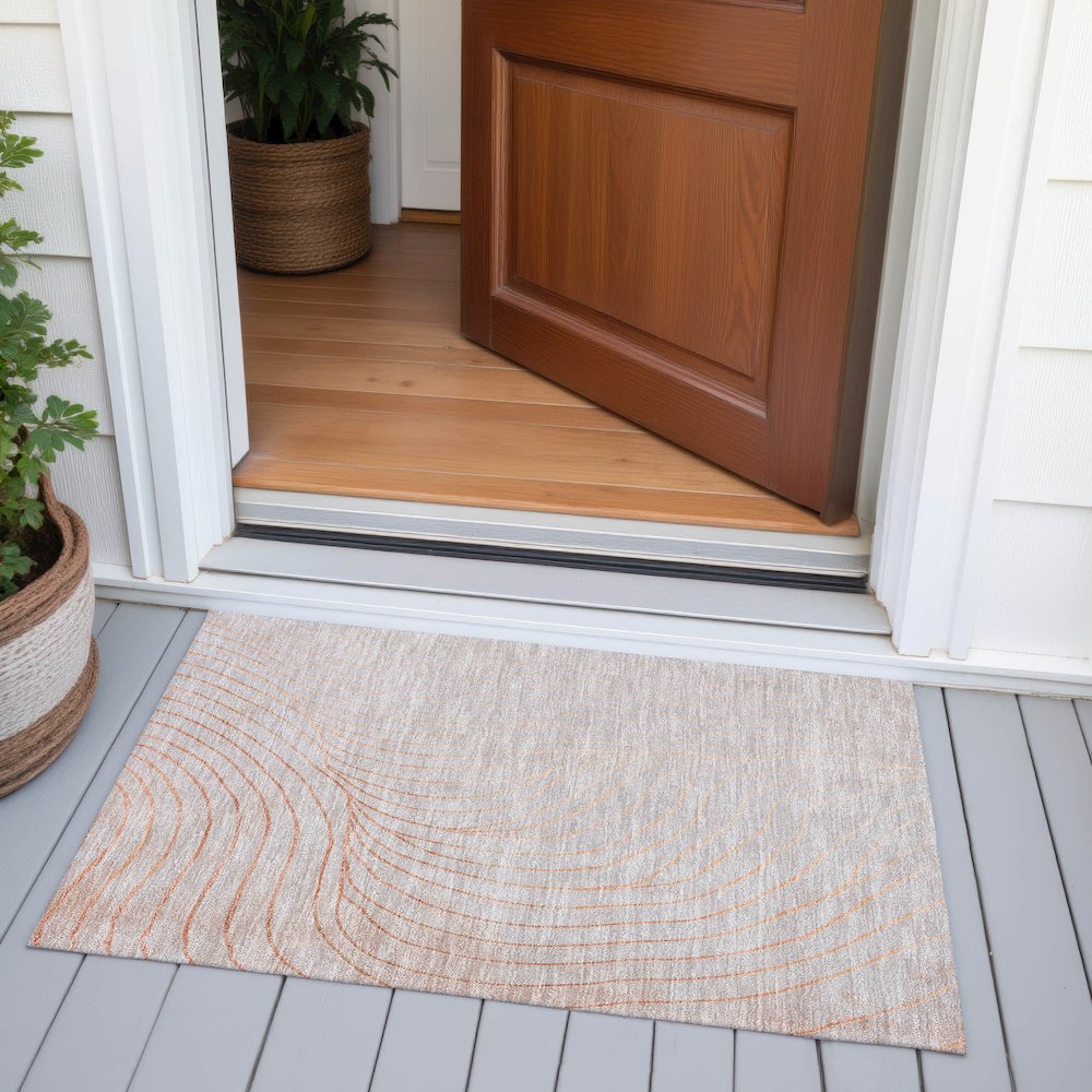 Machine Washable Indoor/Outdoor Chantille ACN2107 Copper 1'8" x 2'6" Rug. Picture 6