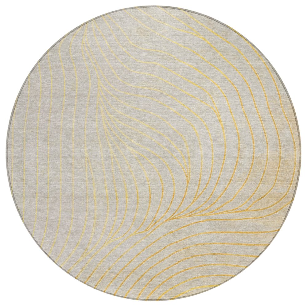 Machine Washable Indoor/Outdoor Chantille ACN2107 Gold 8' x 8' Round Rug. Picture 1