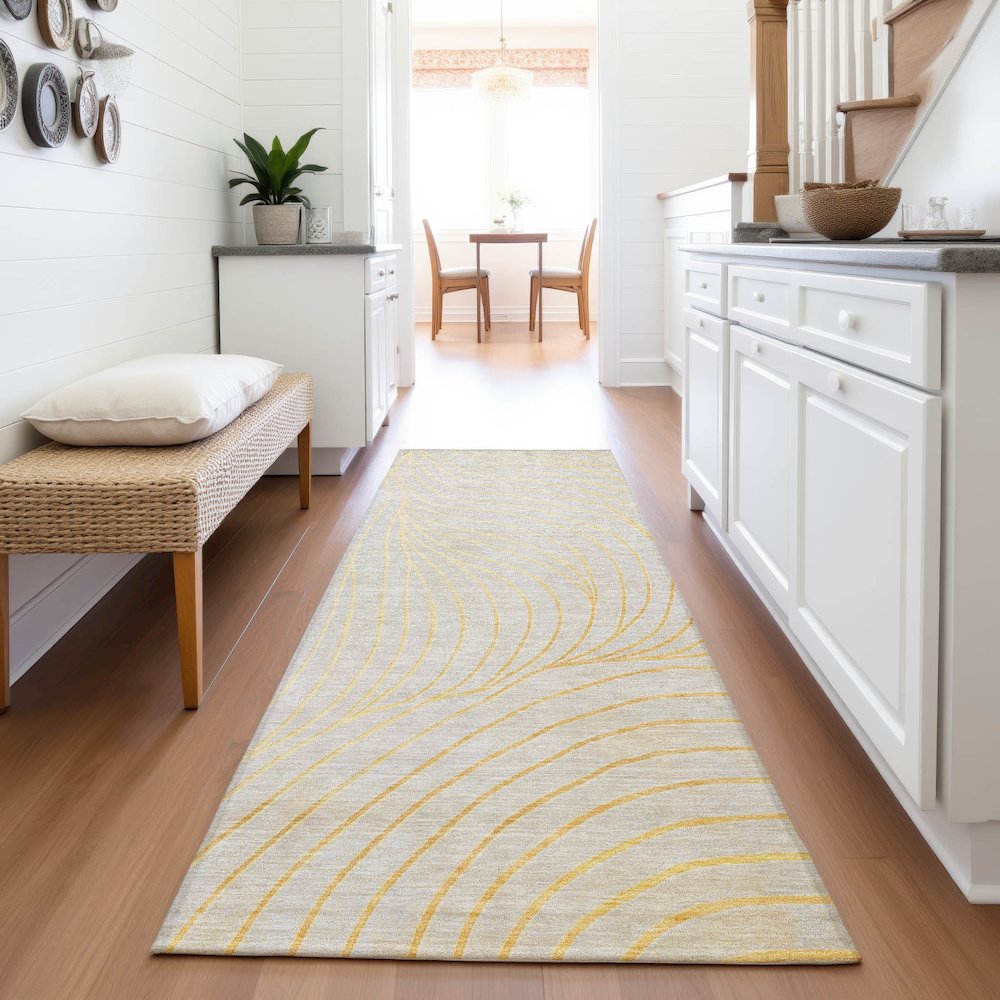 Machine Washable Indoor/Outdoor Chantille ACN2107 Gold 2'3" x 7'6" Runner Rug. Picture 5
