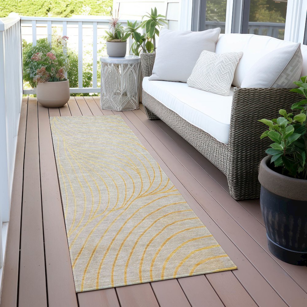 Machine Washable Indoor/Outdoor Chantille ACN2107 Gold 2'3" x 7'6" Runner Rug. Picture 6