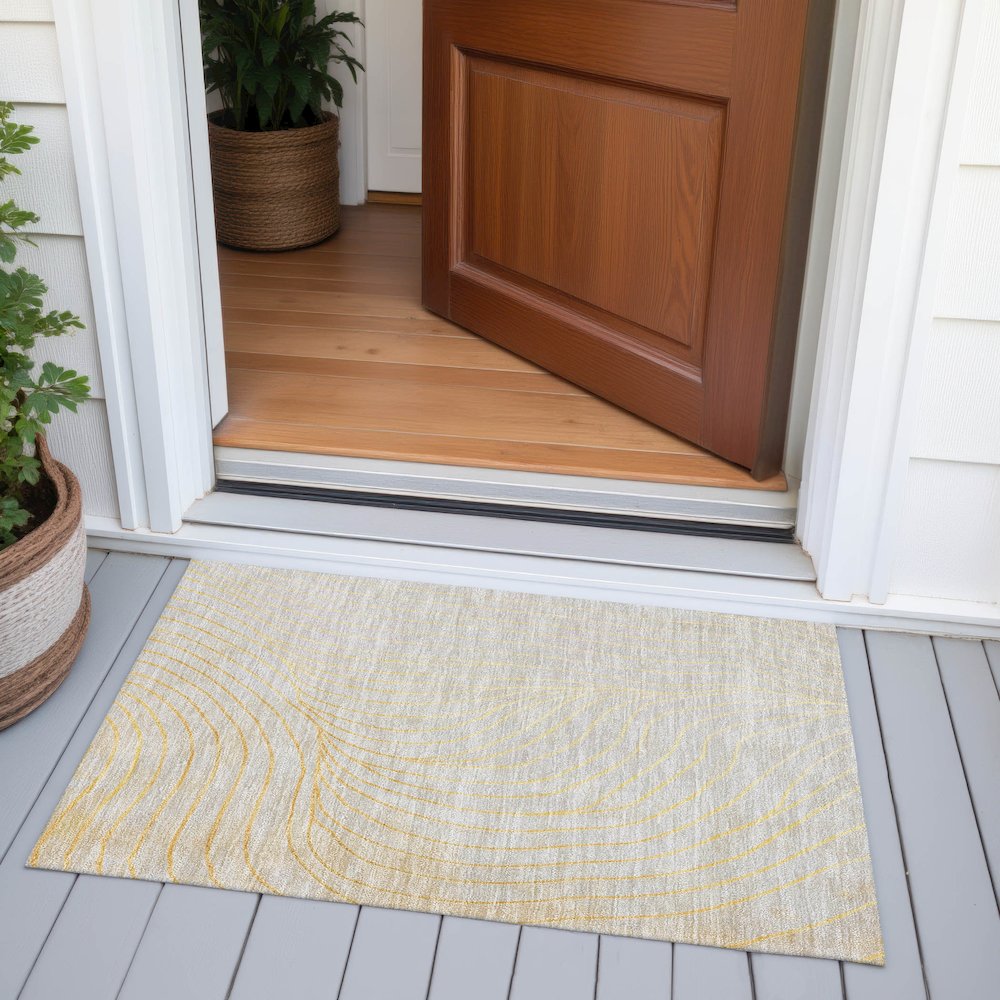 Machine Washable Indoor/Outdoor Chantille ACN2107 Gold 1'8" x 2'6" Rug. Picture 6