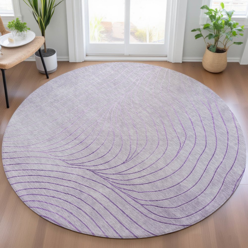 Machine Washable Indoor/Outdoor Chantille ACN2107 Lavender 8' x 8' Round Rug. Picture 5