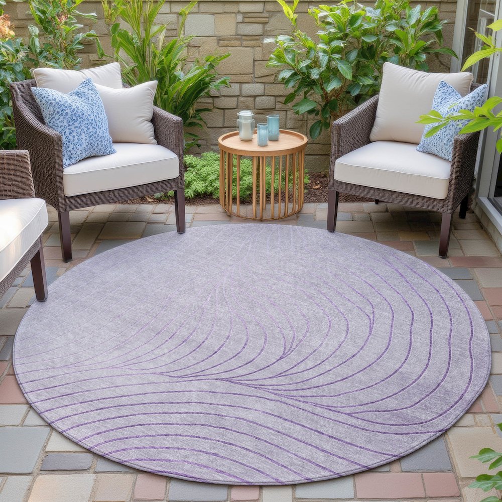 Machine Washable Indoor/Outdoor Chantille ACN2107 Lavender 8' x 8' Round Rug. Picture 6