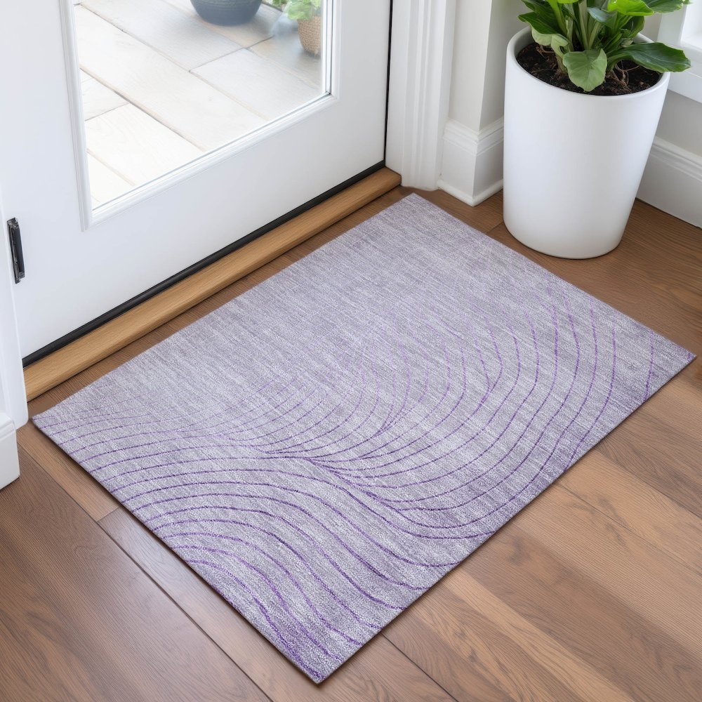 Machine Washable Indoor/Outdoor Chantille ACN2107 Lavender 1'8" x 2'6" Rug. Picture 5