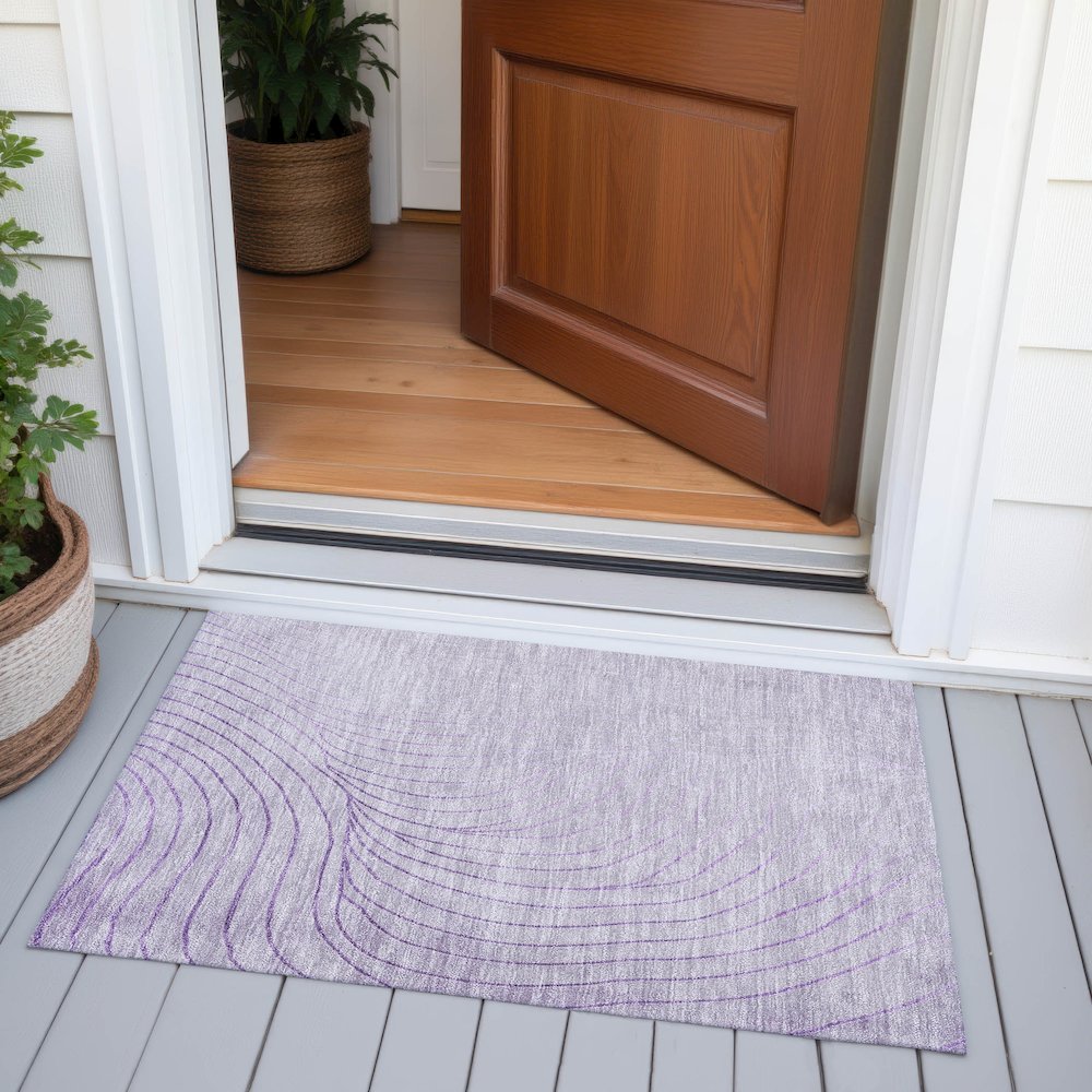 Machine Washable Indoor/Outdoor Chantille ACN2107 Lavender 1'8" x 2'6" Rug. Picture 6