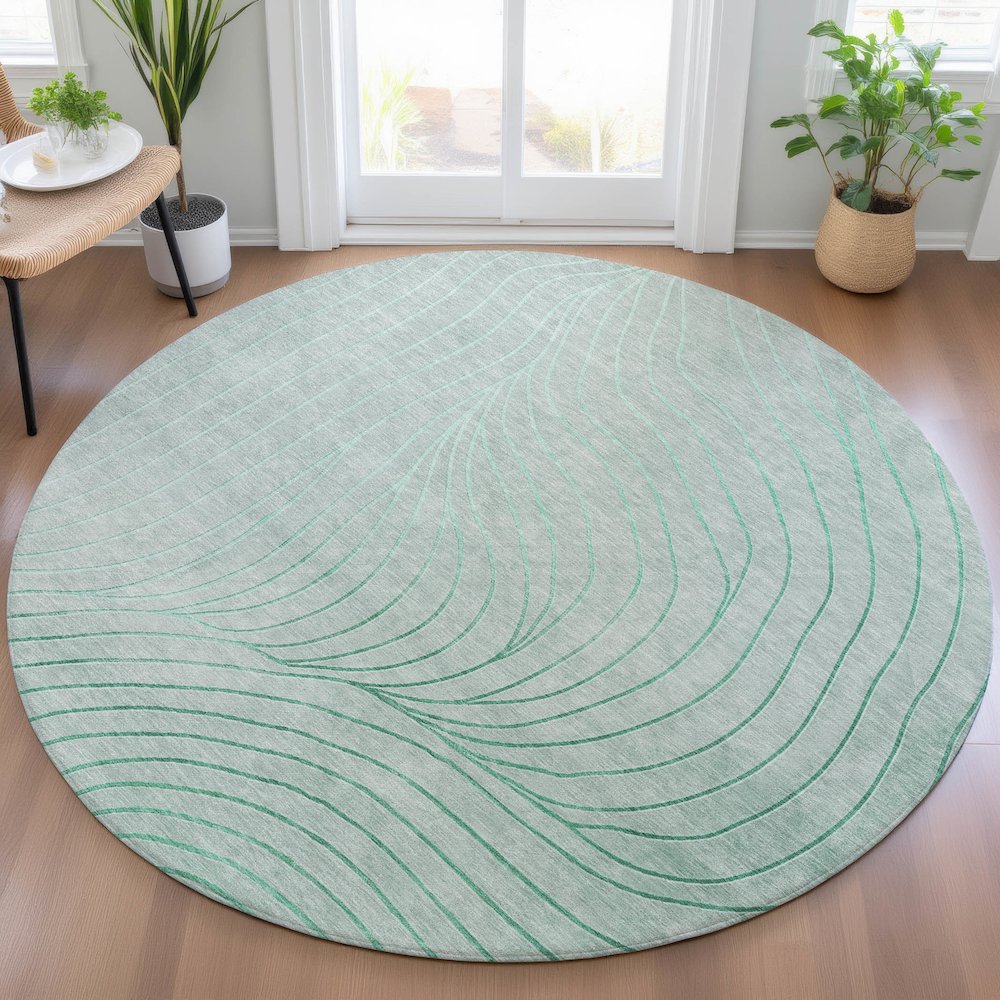 Machine Washable Indoor/Outdoor Chantille ACN2107 Mint 8' x 8' Round Rug. Picture 5