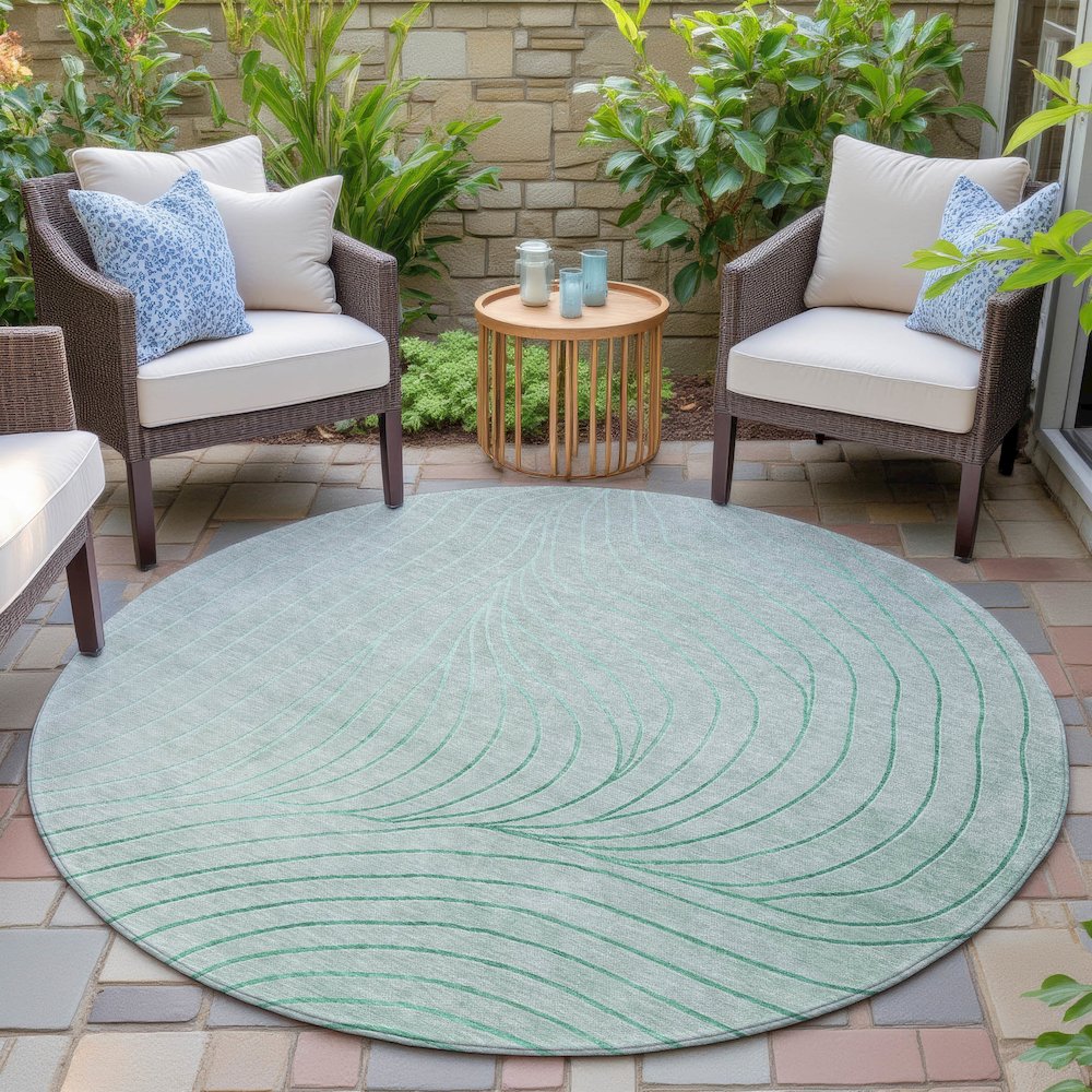 Machine Washable Indoor/Outdoor Chantille ACN2107 Mint 8' x 8' Round Rug. Picture 6