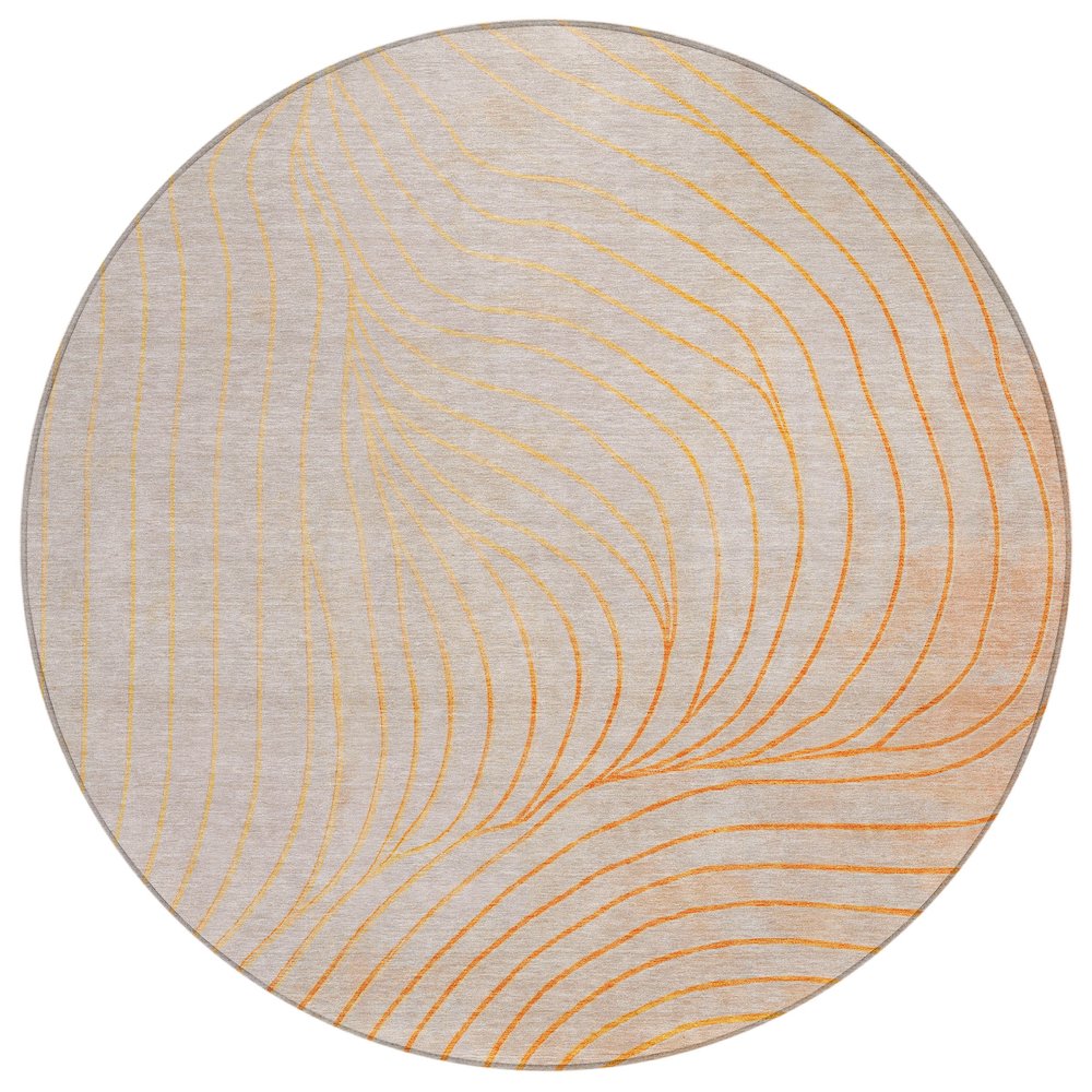 Machine Washable Indoor/Outdoor Chantille ACN2107 Orange 8' x 8' Round Rug. Picture 1
