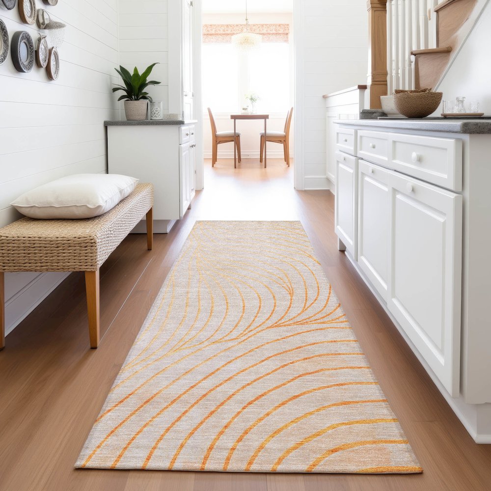 Machine Washable Indoor/Outdoor Chantille ACN2107 Orange 2'3" x 7'6" Runner Rug. Picture 5