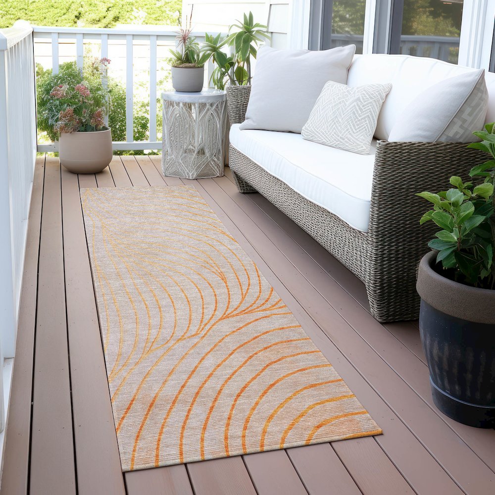 Machine Washable Indoor/Outdoor Chantille ACN2107 Orange 2'3" x 7'6" Runner Rug. Picture 6