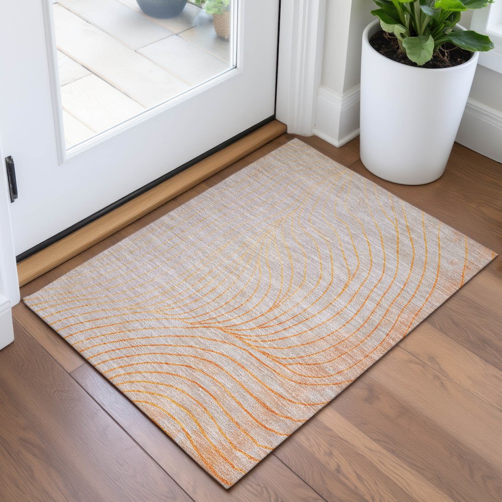 Machine Washable Indoor/Outdoor Chantille ACN2107 Orange 1'8" x 2'6" Rug. Picture 5
