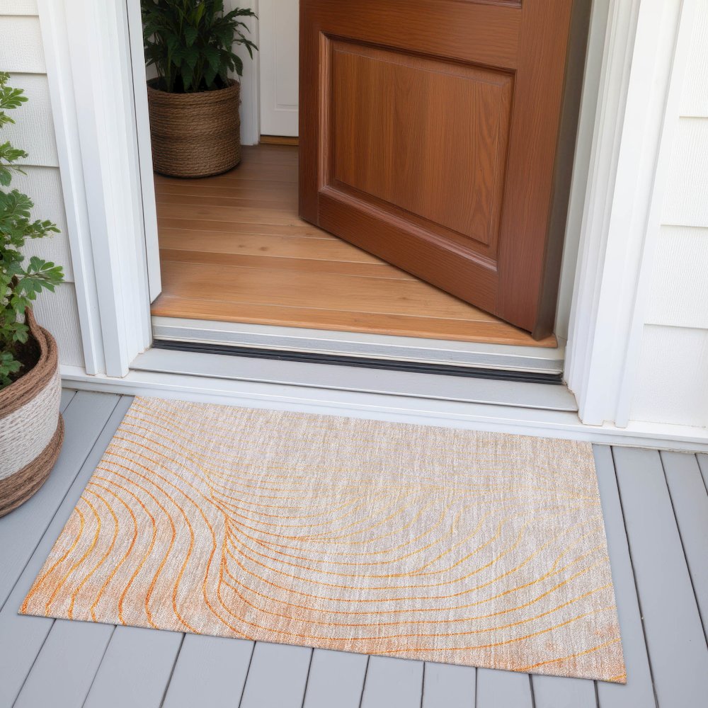 Machine Washable Indoor/Outdoor Chantille ACN2107 Orange 1'8" x 2'6" Rug. Picture 6