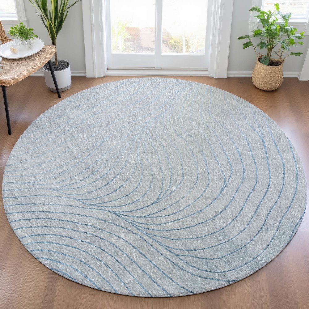 Machine Washable Indoor/Outdoor Chantille ACN2107 Sky 8' x 8' Round Rug. Picture 5