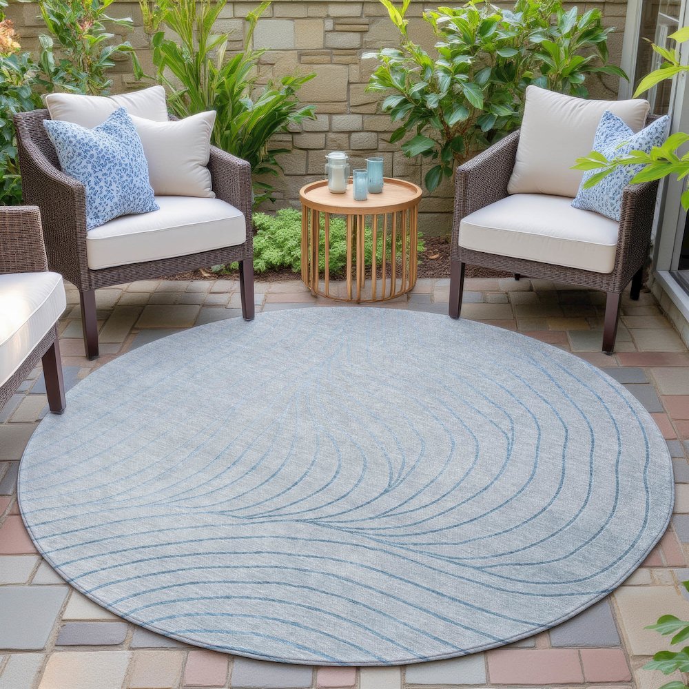 Machine Washable Indoor/Outdoor Chantille ACN2107 Sky 8' x 8' Round Rug. Picture 6