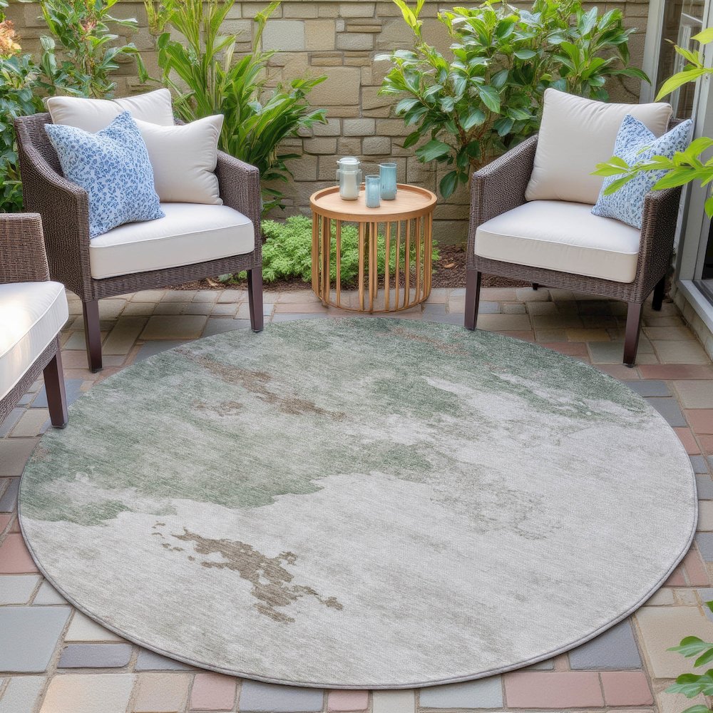 Machine Washable Indoor/Outdoor Chantille ACN2108 Aloe 8' x 8' Round Rug. Picture 6