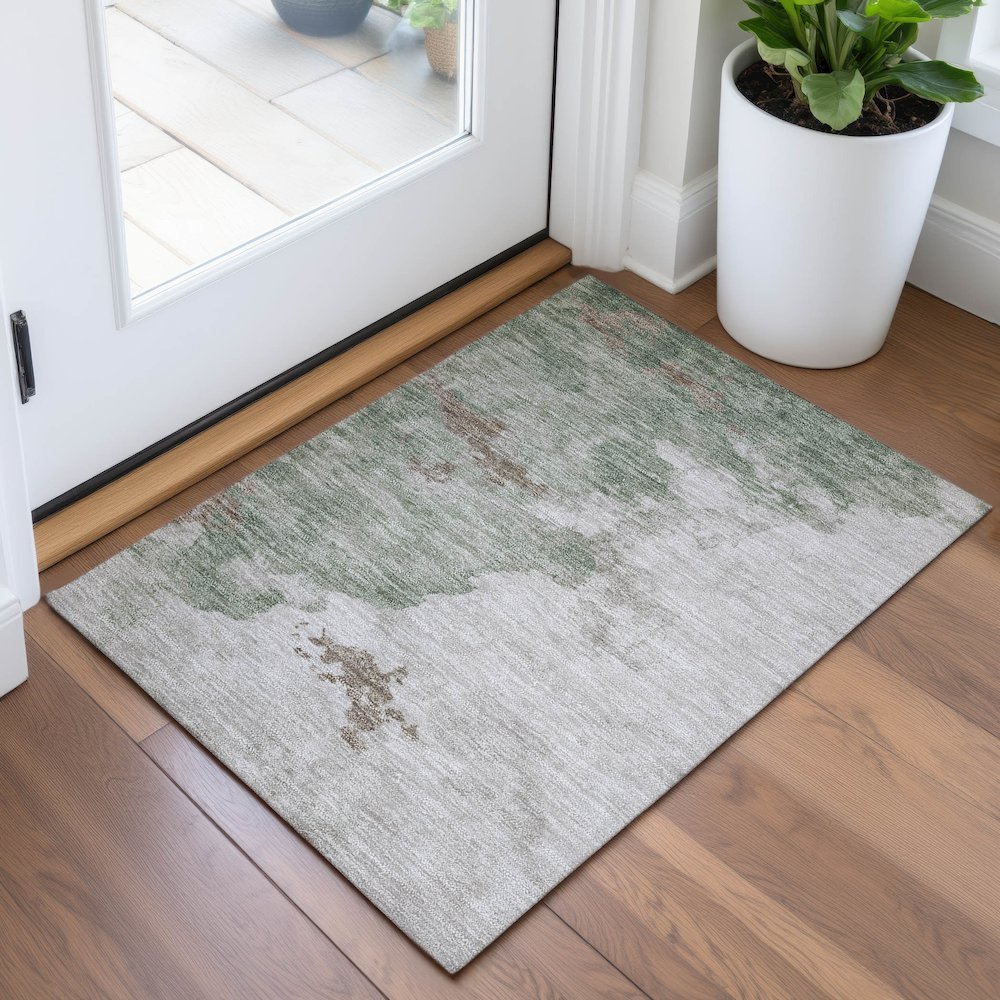 Machine Washable Indoor/Outdoor Chantille ACN2108 Aloe 1'8" x 2'6" Rug. Picture 5