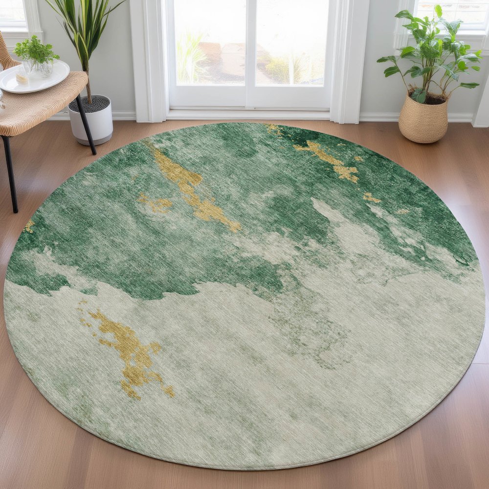 Machine Washable Indoor/Outdoor Chantille ACN2108 Emerald 8' x 8' Round Rug. Picture 5