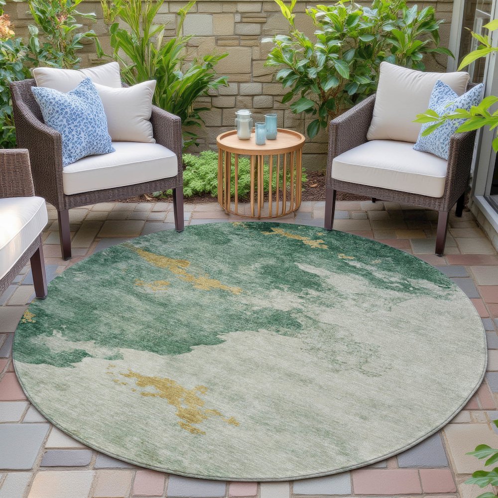 Machine Washable Indoor/Outdoor Chantille ACN2108 Emerald 8' x 8' Round Rug. Picture 6