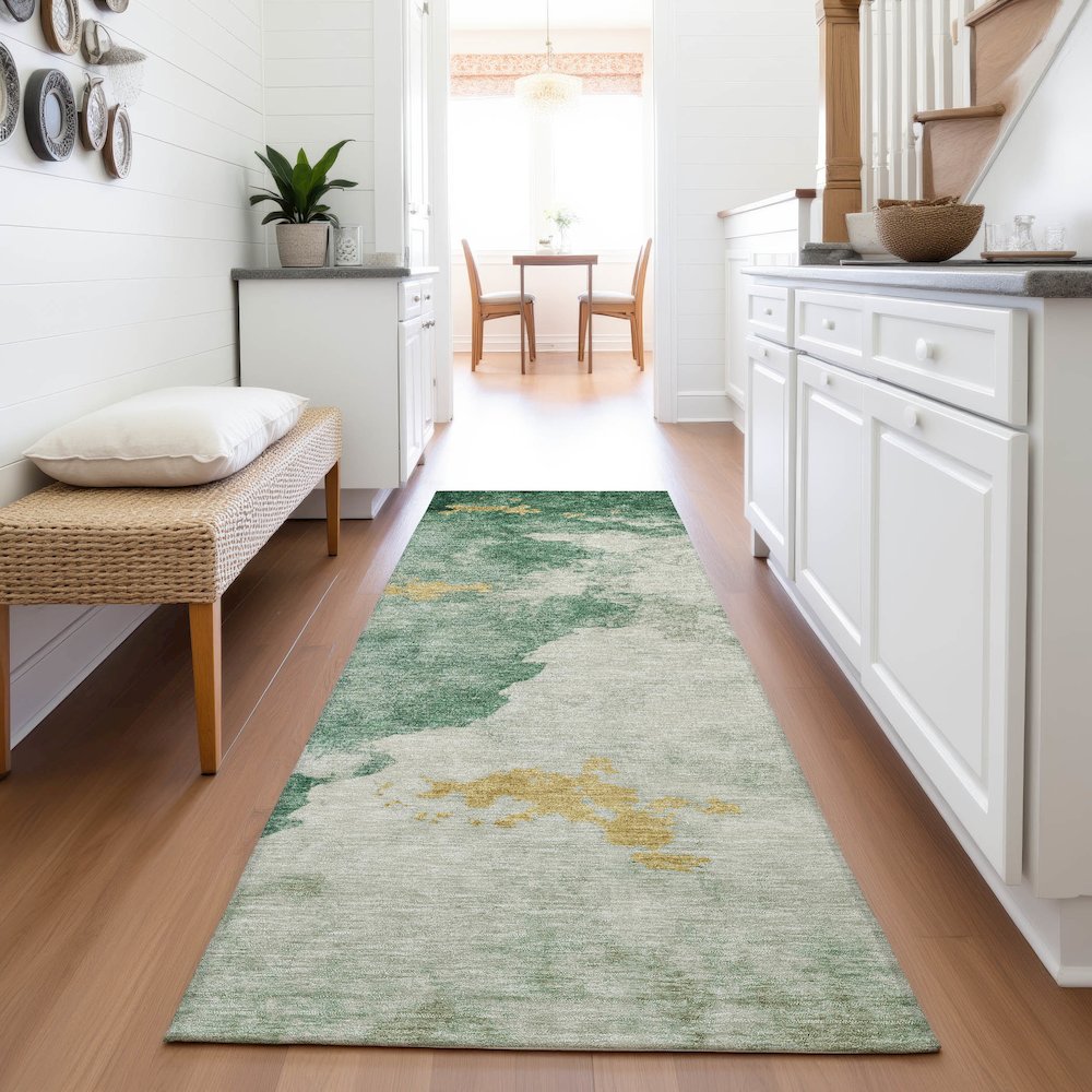 Machine Washable Indoor/Outdoor Chantille ACN2108 Emerald 2'3" x 7'6" Runner Rug. Picture 5