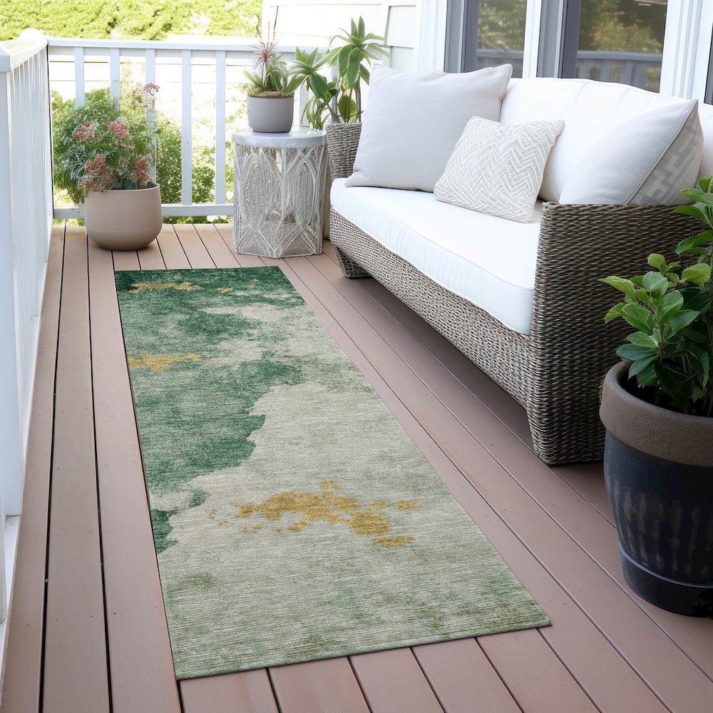 Machine Washable Indoor/Outdoor Chantille ACN2108 Emerald 2'3" x 7'6" Runner Rug. Picture 6