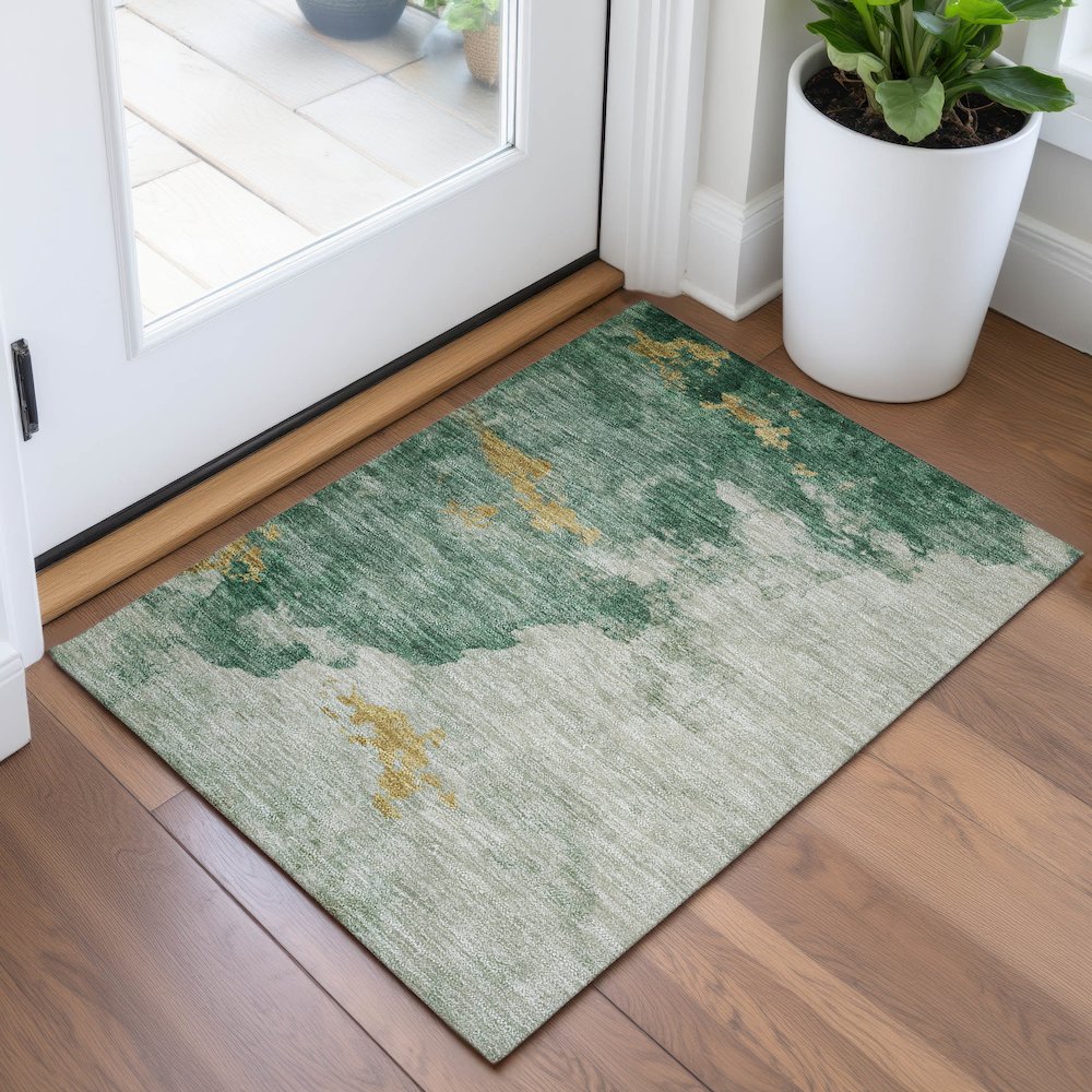 Machine Washable Indoor/Outdoor Chantille ACN2108 Emerald 1'8" x 2'6" Rug. Picture 5