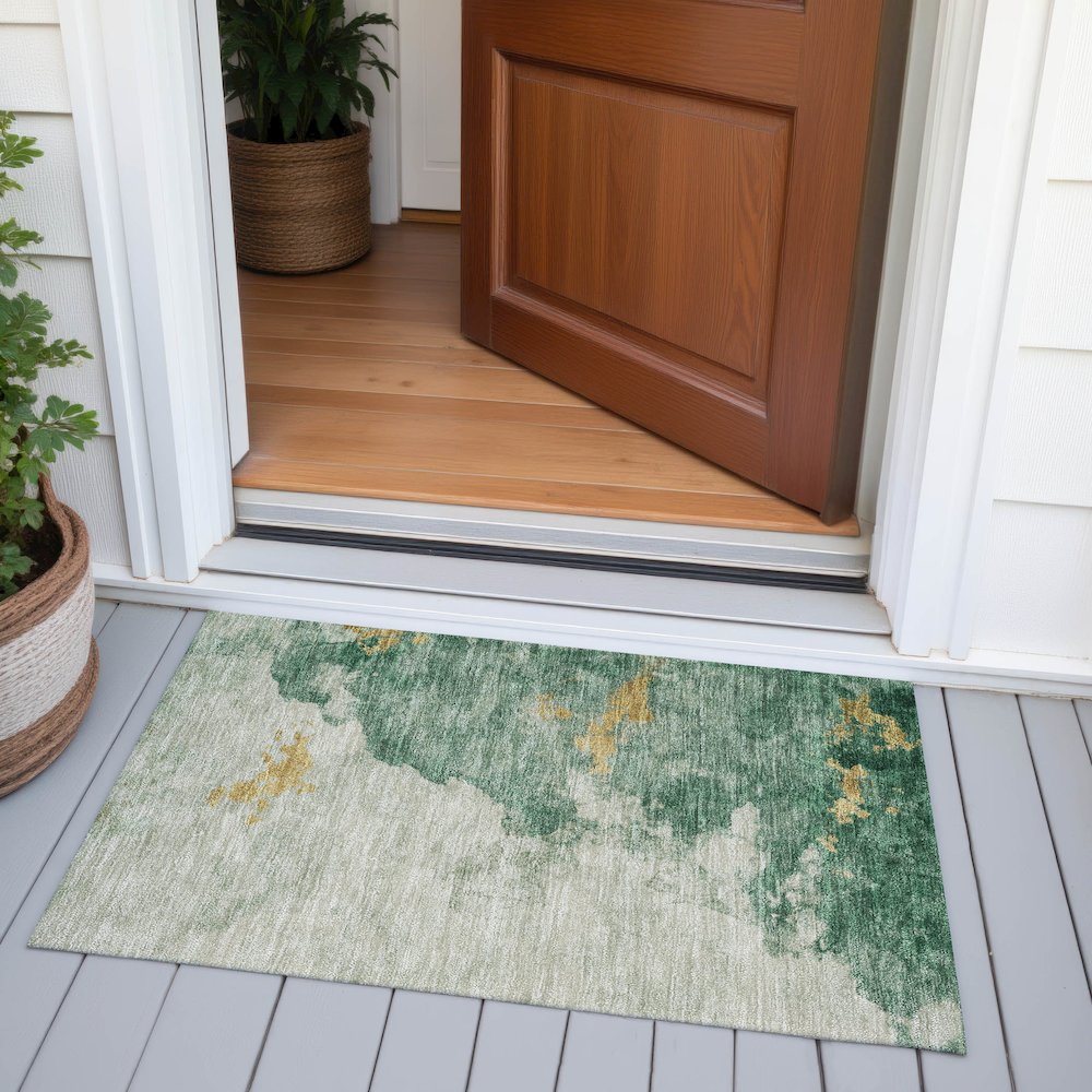 Machine Washable Indoor/Outdoor Chantille ACN2108 Emerald 1'8" x 2'6" Rug. Picture 6