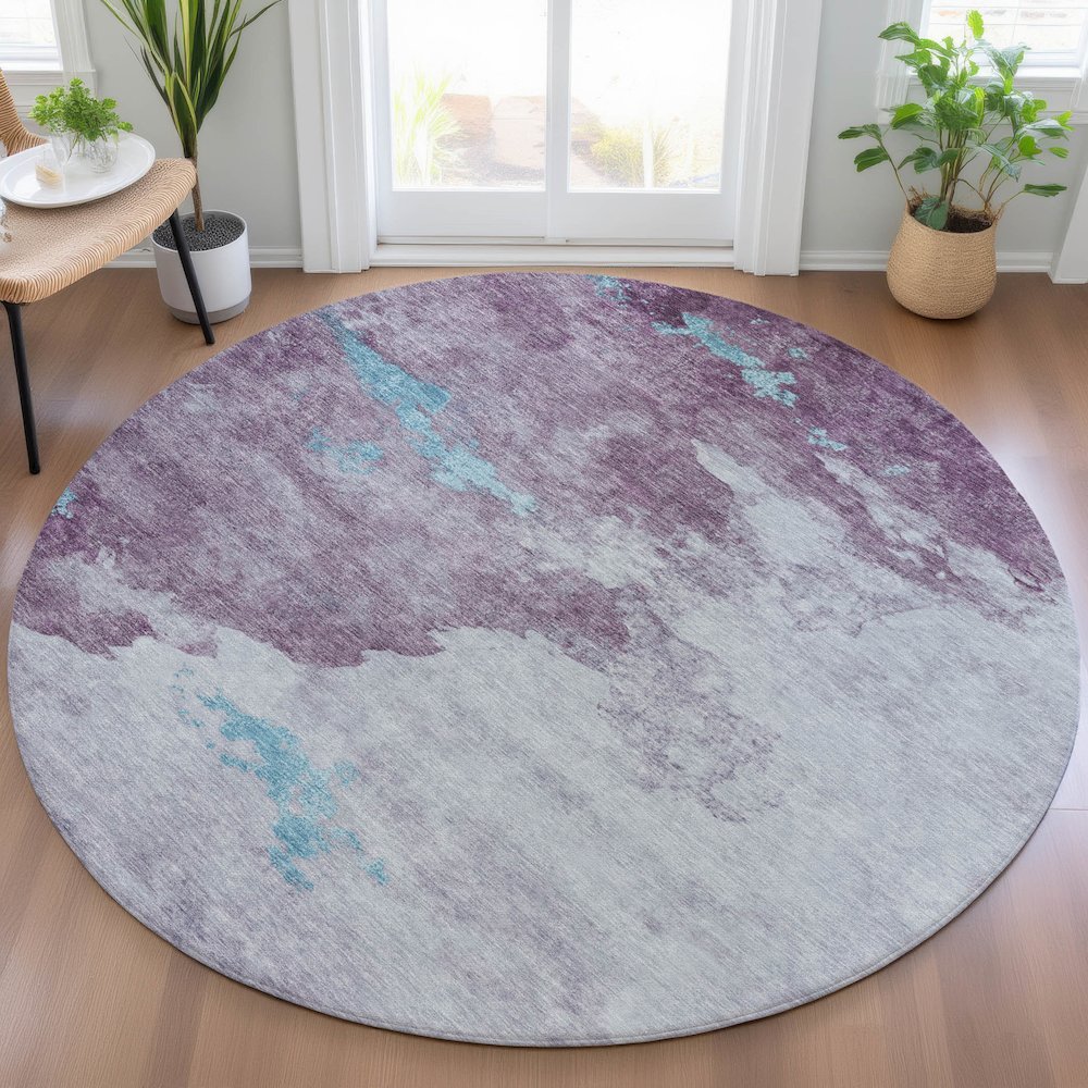 Machine Washable Indoor/Outdoor Chantille ACN2108 Lavender 8' x 8' Round Rug. Picture 5
