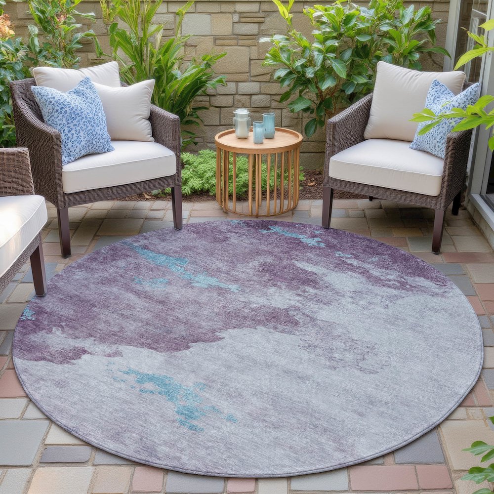 Machine Washable Indoor/Outdoor Chantille ACN2108 Lavender 8' x 8' Round Rug. Picture 6