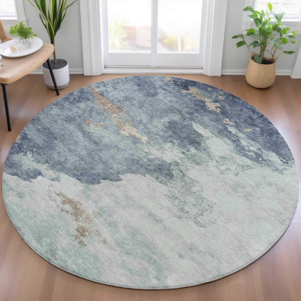 Machine Washable Indoor/Outdoor Chantille ACN2108 Seafoam 8' x 8' Round Rug. Picture 5