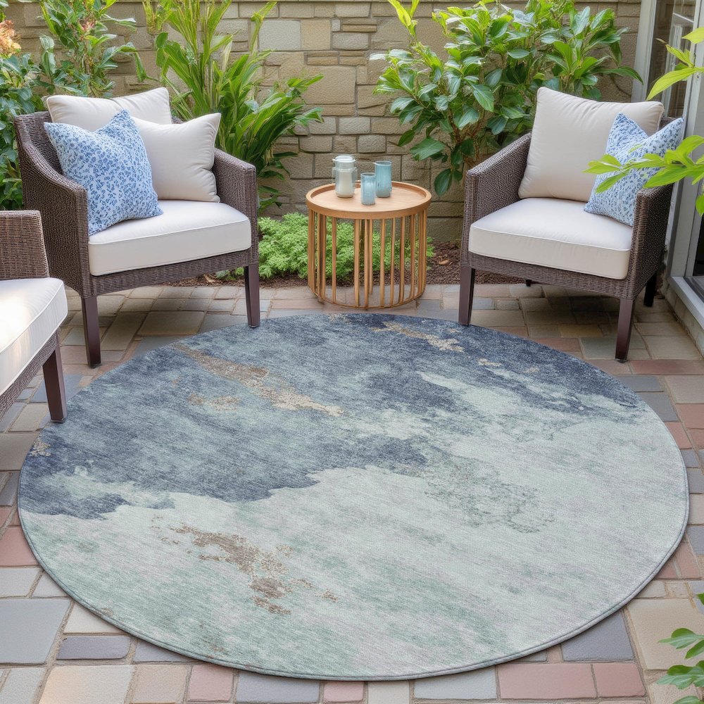 Machine Washable Indoor/Outdoor Chantille ACN2108 Seafoam 8' x 8' Round Rug. Picture 6