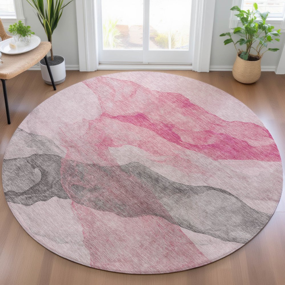 Machine Washable Indoor/Outdoor Chantille ACN2109 Blush 8' x 8' Round Rug. Picture 5
